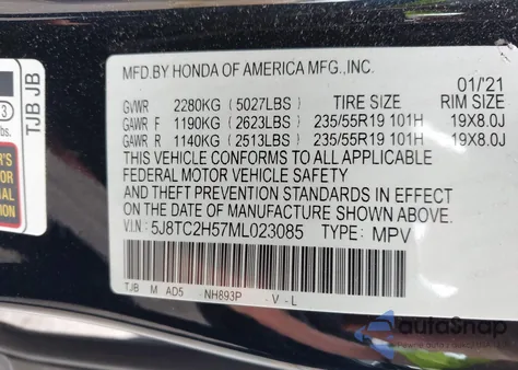 2021 Acura Rdx Technology Package из США, поврежденный, VIN 5J8TC2H57ML023085